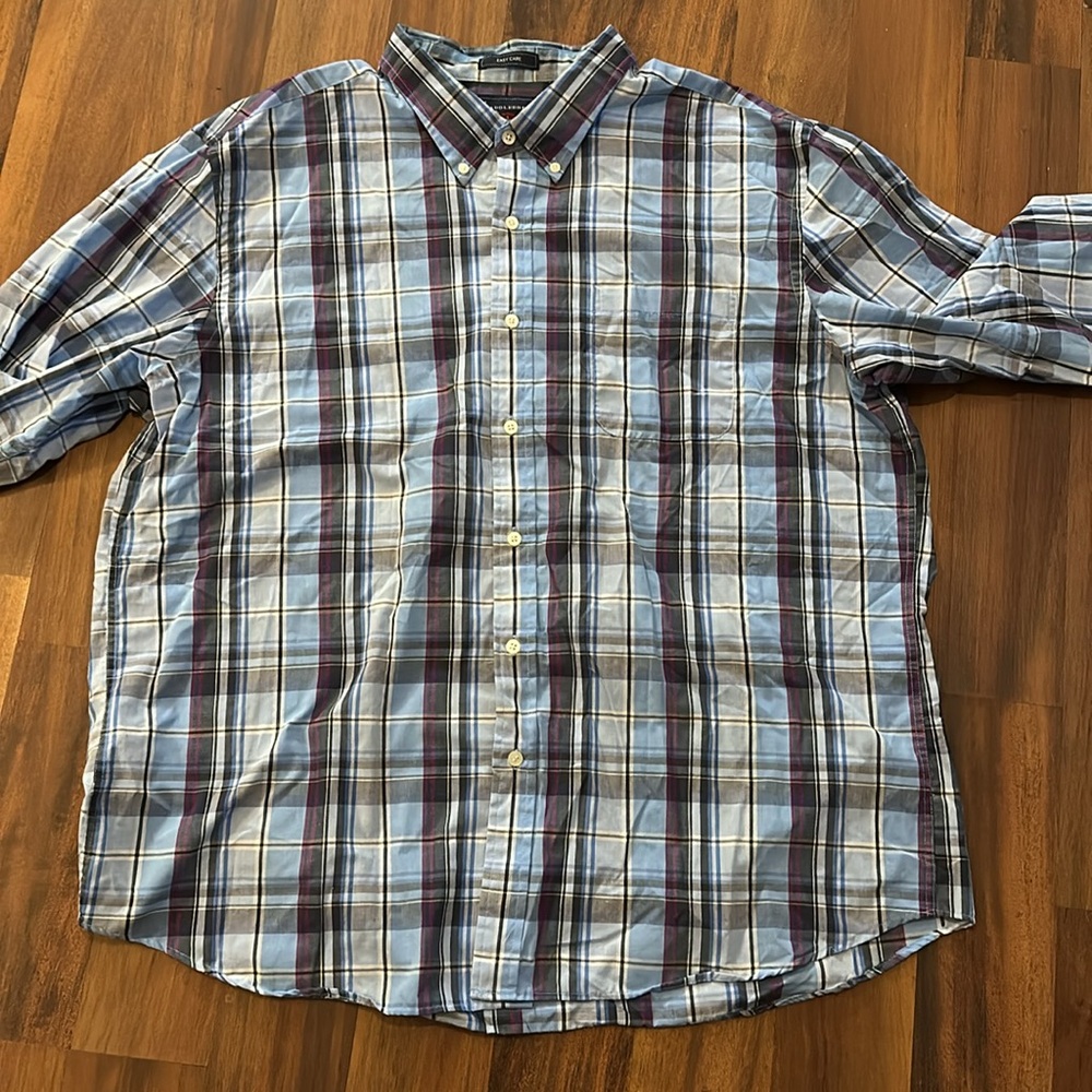 Saddlebred Blue White Purple Plaid Long Sleeve Button Down Mens Shirt XXL - Picture 2 of 13